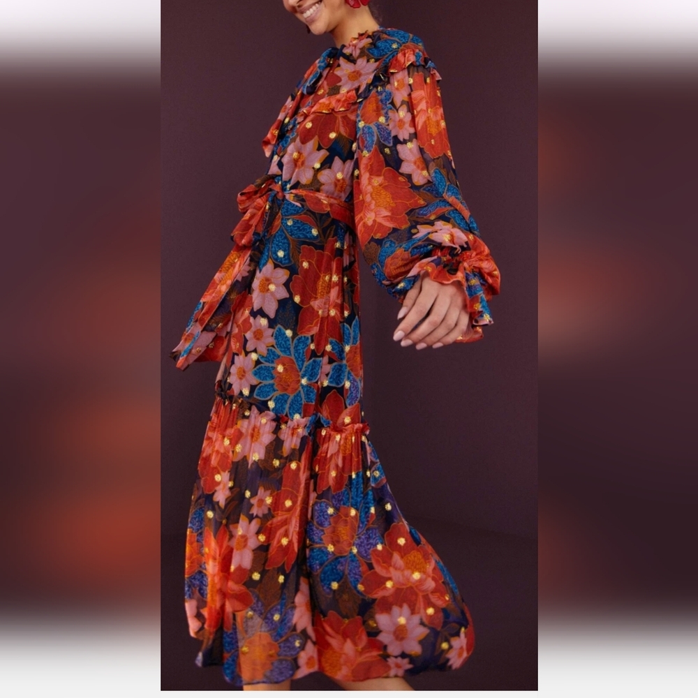 Farm Rio Navy Garden Midi Dress - Picture 1 of 16